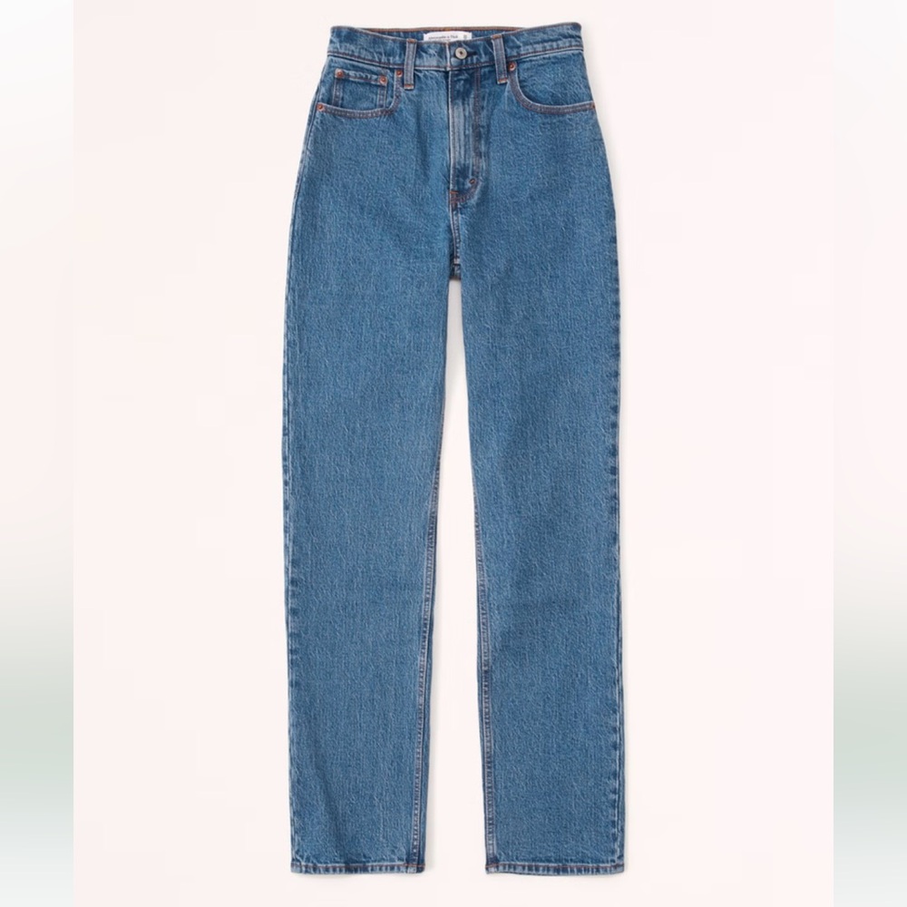 Abercrombie 90s Straight Ultra High Rise Jeans - Mid-Wash Blue (Dark Marble)